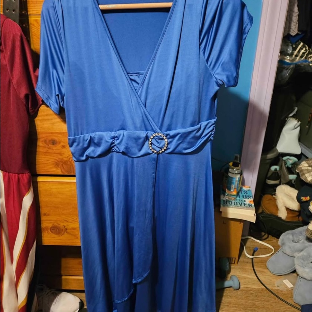 Chic Blue Maxi Dress with Heart Detail